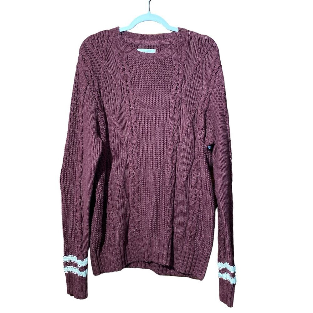 Men's NWT American Eagle Chunky Cable Knit Wool Blend Crew Neck Sweater Size XL